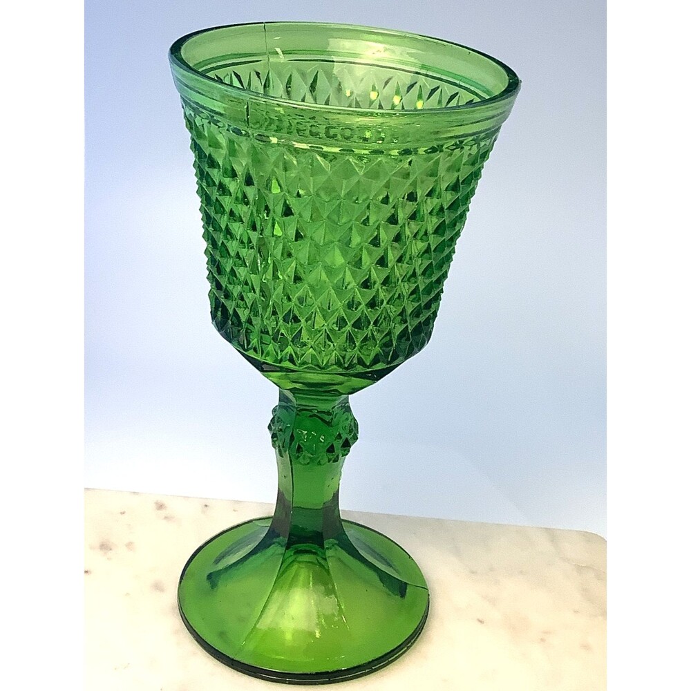 Vintage Vase Indiana Glass Footed Candy Dish Diamond Point Avocado Green 11"